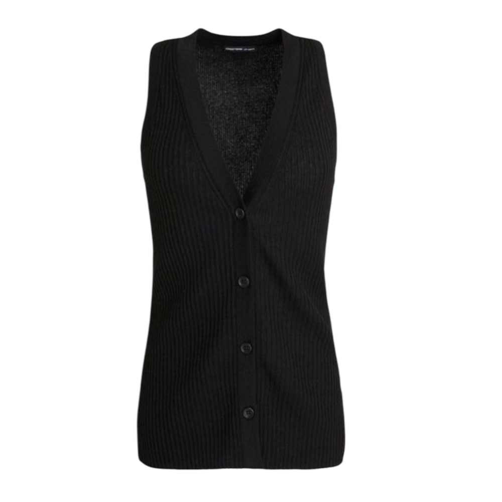 James Perse Ribbed Linen Blend Vest Sz 0 Black - Picture 1 of 8